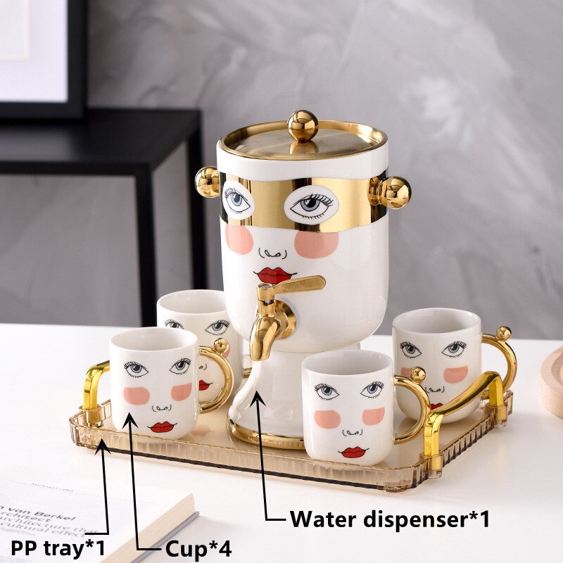 Beauty ceramic 6pcs set - 4mugs+Dispenser+Tray